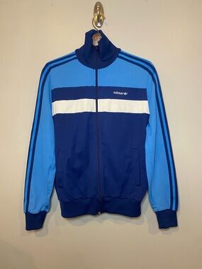 Vintage Adidas Trefolis Full Zip Track Jacket Blue Size Large 80"s